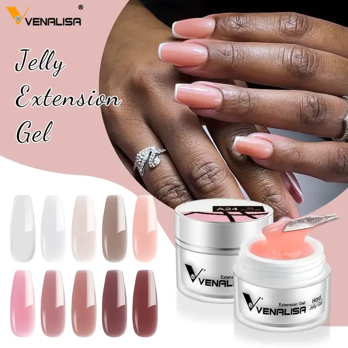 VENALISA 50ml Gelée Transparente Rose Nude Camouflage Gel UV LED Polygel pour Extension d'Ongles Nail Art Manucure Acrylique
