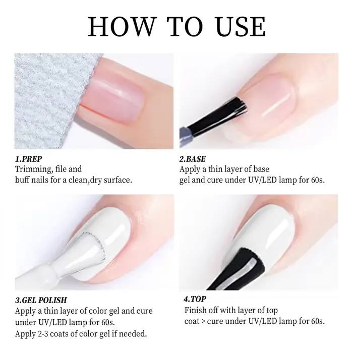 Lot de 2 vernis à ongles gel noir et blanc 15 ml, semi-permanents, à retirer par trempage, UV LED, outils de manucure, design DIY, laque à ongles