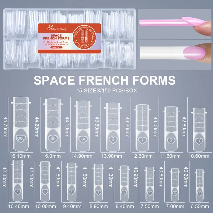 150 pièces/boîte – Formes doubles pour ongles français