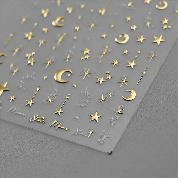 Autocollants pour ongles bronzants coréens 5D, 1 pièce, or japonais, argent, étoile, lune, luxe, déc