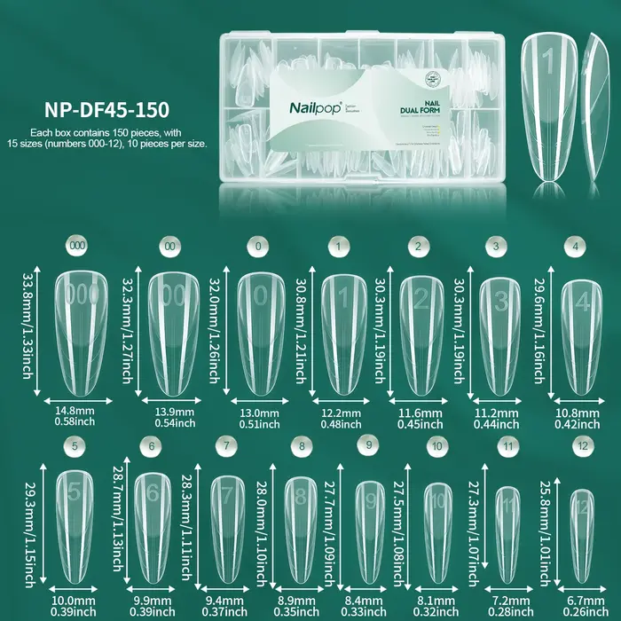 Nailpop French Zone Dual Nail Forms 15 Tailles Ultra Résistantes Professionnelles Faciles à Réutilis