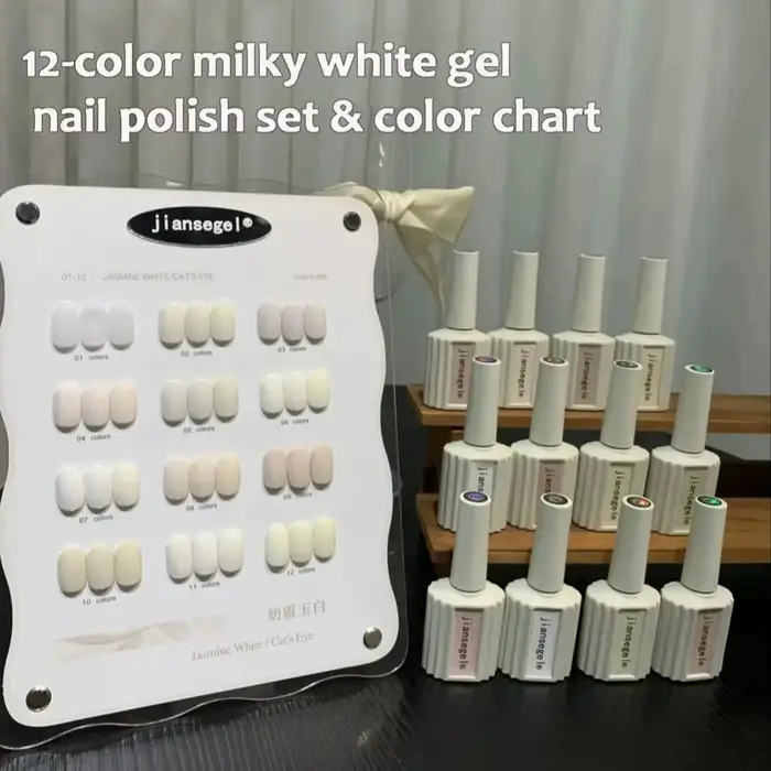 Kit de vernis gel pour manucure française blanc 12 couleurs avec nuancier, gel UV, breloques pour na