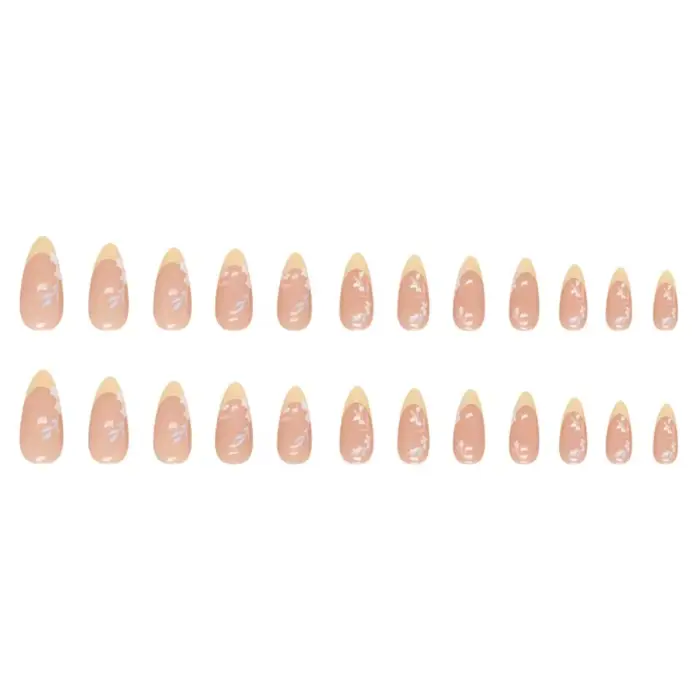 Feuille fraîche 24 pièces faux ongles français longs avec 1 autocollants de colle gelée vente en gros d'usine pour les femmes