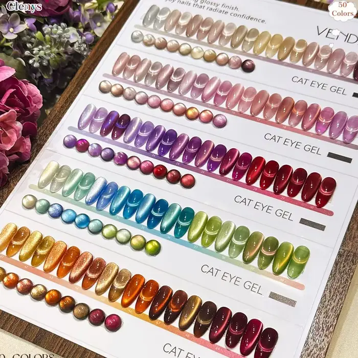 Gel UV/LED pour ongles effet œil de chat 50 couleurs Glenys – Kit professionnel pour salon de manucure