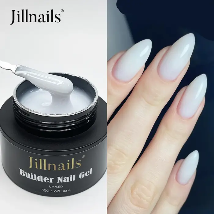 Jillnails Gel de Construction pour Ongles 50g Nude Blanc Laiteux Rose Auto-nivelant Gel Moyen pour Extension