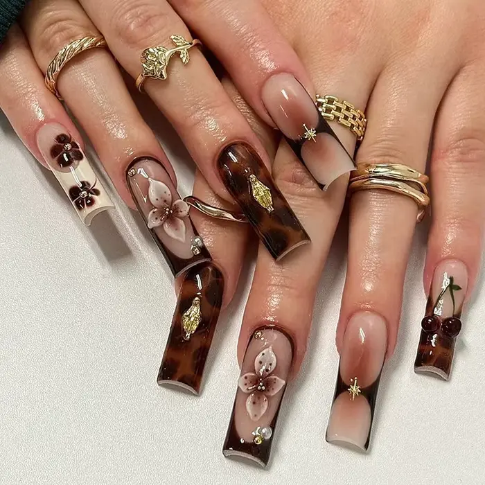 Faux ongles ballerine longs à pression