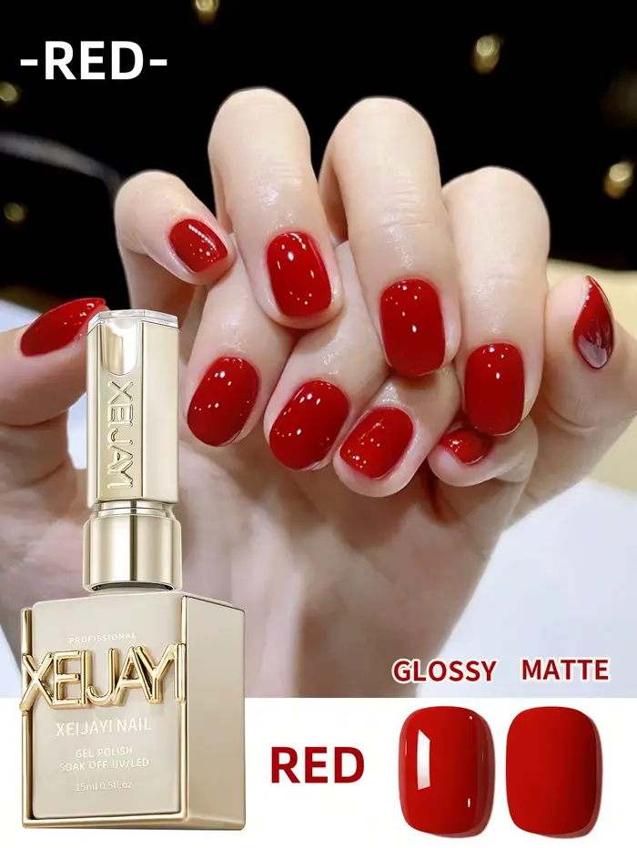 Vernis à ongles en Gel rouge pur, 15ML, Semi-Permanent, à tremper, UV LED, pour Construction, 1 pièc