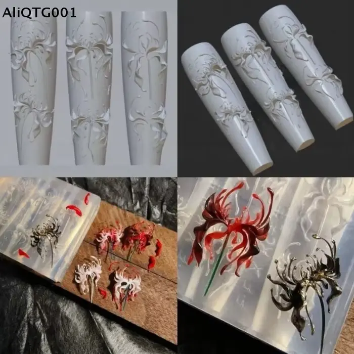 3D Lycoris Radiata fleur Silicone Nail Art moule Transparent bricolage manucure sculpture rouge lys motifs floraux pour ongles créatifs