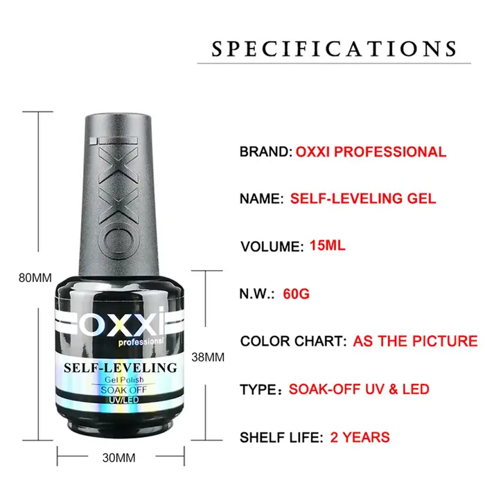 OXXI PROFESSIONAL vernis Gel auto-nivelant 15ml renfort semi-permanent Gellac ongles Art fort UV multifonction Gel