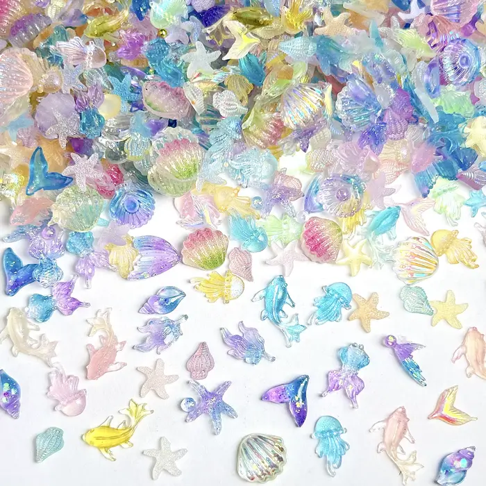 50 pièces 3D créatif simulé coquille de conque breloques pour ongles coloré translucide méduse océan série résine Nail Art décorations bricolage