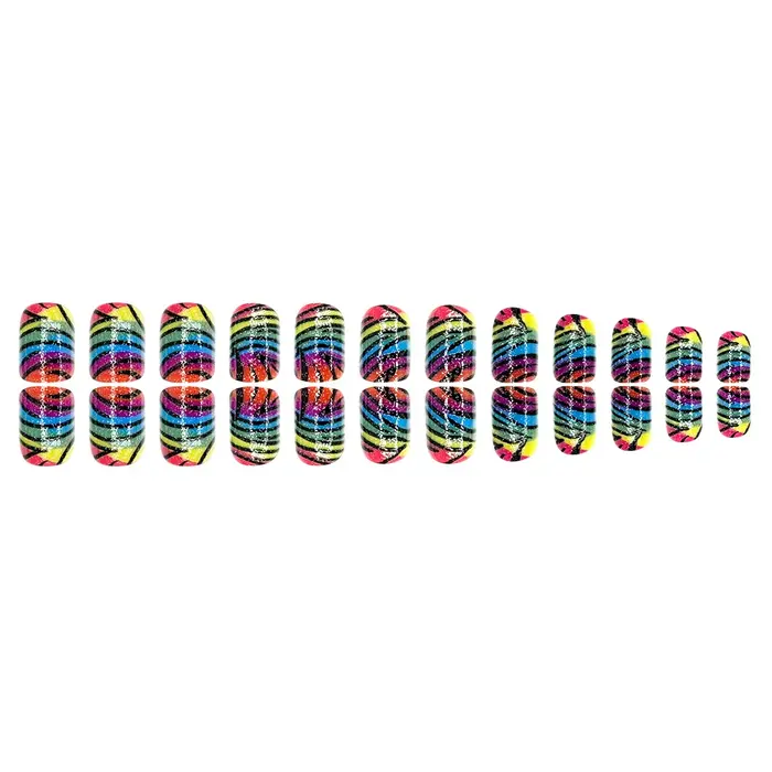 24 faux ongles français imprimés léopard colorés