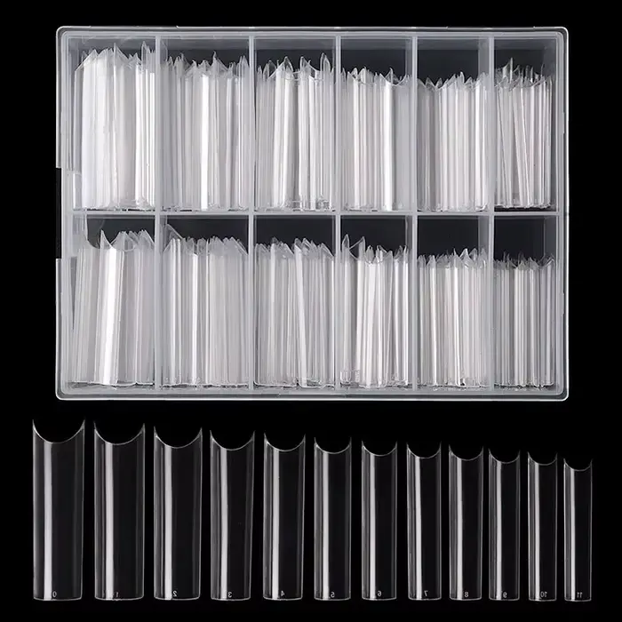 Faux ongles extra droits média, 240 pièces/boîte, longs, carrés, courbés, en ABS, N64.C, pour salon 
