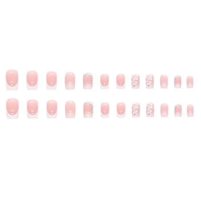 24 morceaux d'ongles longs et nus doux (forme carrée), associés à 1 morceau de colle gelée et 1 lime à ongles