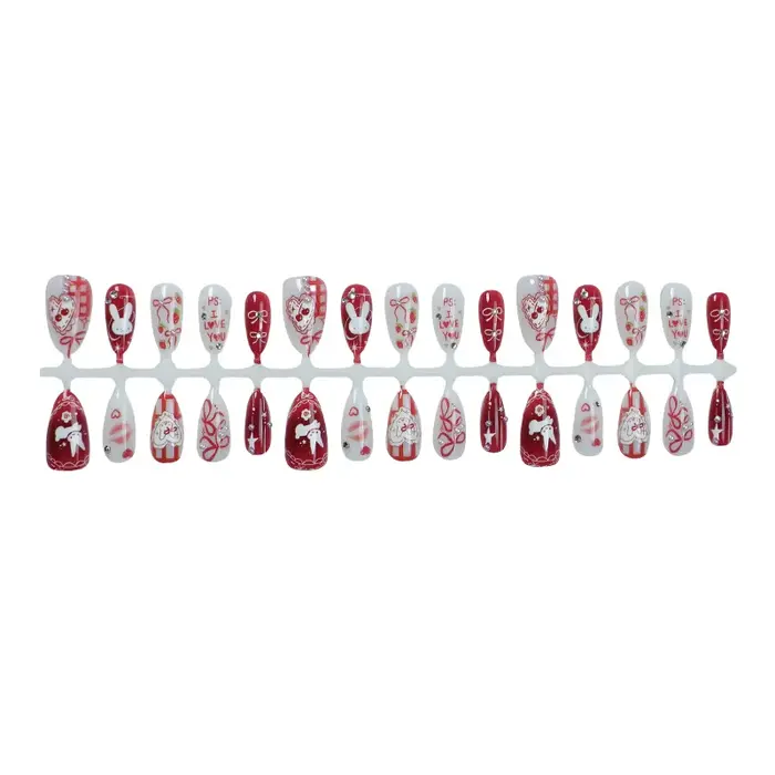 24 pièces arc dessin animé lapin presse sur ongles amande français faux ongles couverture complète p