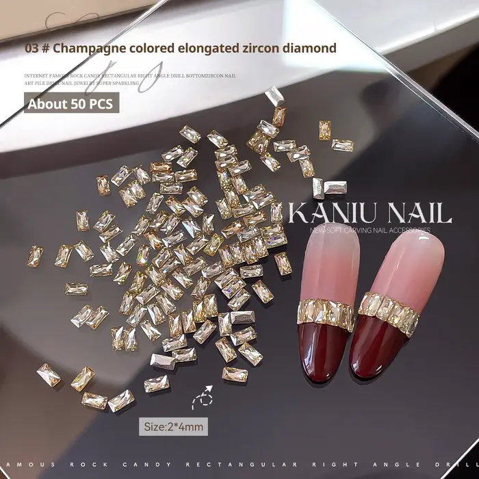 KANIU Champagne ongles rectangulaires zircon blanc transparent 5A clou cristal diamant français rayé accessoire