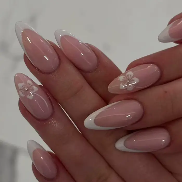 Transformez vos ongles avec, 24 pièces de fleurs blanches, ongles à pression en amande française, ad