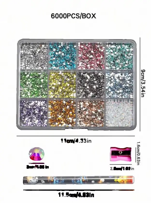 12 grilles (6000 pièces) strass pour Nail Art en résine 3D + outils 2mm diamant brillant breloques p