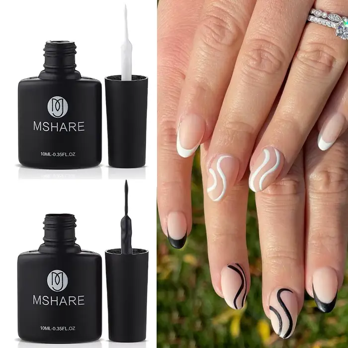 MSHARE Ongles Abstraits Rose Blanc Ligne Liner Gel Nail Art 10 ml