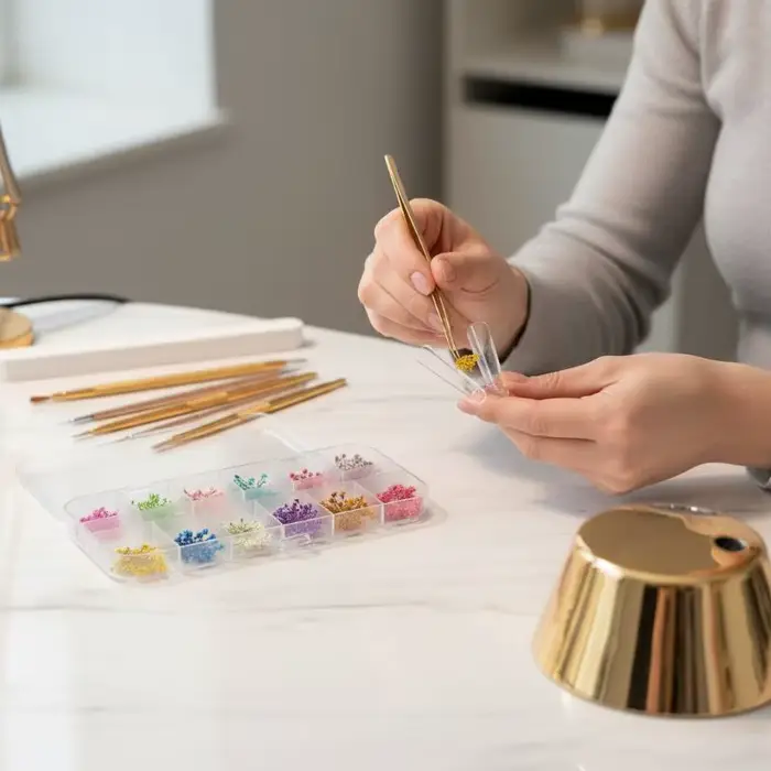 Ensemble de breloques pour ongles en fleurs séchées colorées pour manucure