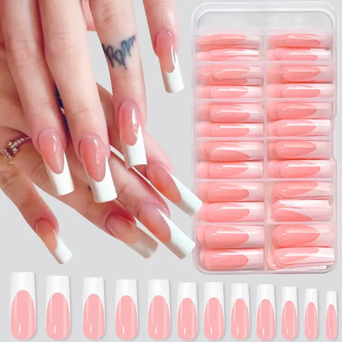 120 pièces brillant rose français presse sur ongles 12 tailles longs carrés faux