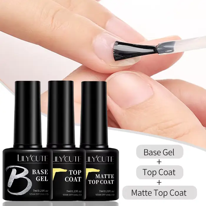 LILYCUTE 7ml Base Nowipe Top Coat Soak Off UV LED Gel Vernis à Ongles Gel de Renforcement Semi-Permanent Multifonctionnel