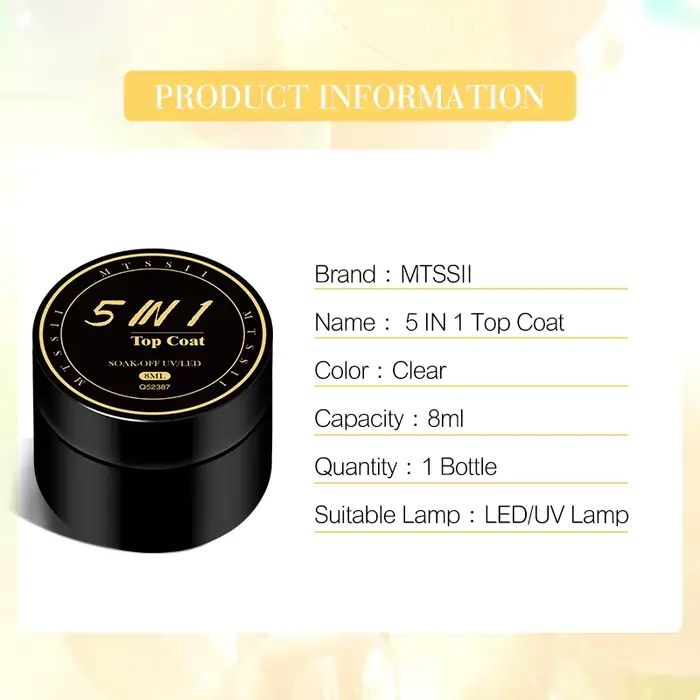 MTSSII 8ml 5 en 1 couche de finition sans essuyage Gel de renfort vernis à ongles fonction efficace adhésif eau Nail Art Gel bricolage Design