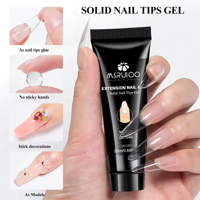 Colle solide pour ongles 20 ml, gel pour faux ongles à presser, gel acrylique pour extension d'ongle