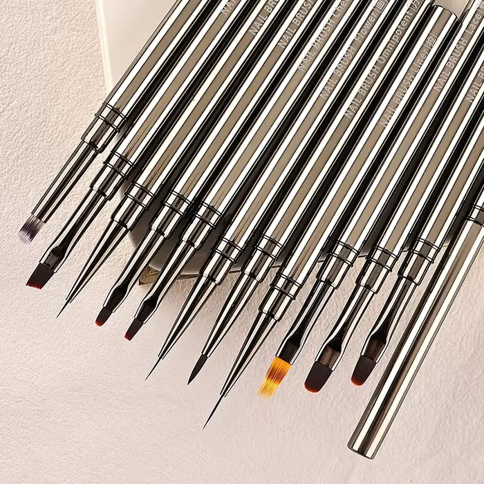 Brosse Simple pour amélioration des ongles, manche en métal, peinture, dessin, fleur, stylo, crochet
