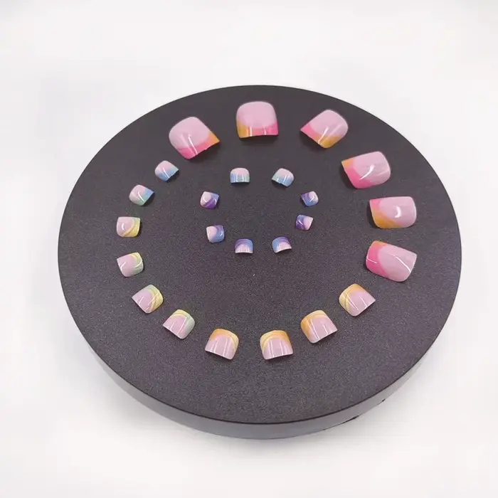 Faux ongles d'été dégradés français pour orteils, ensemble d'ongles courts et carrés, à pression, ar