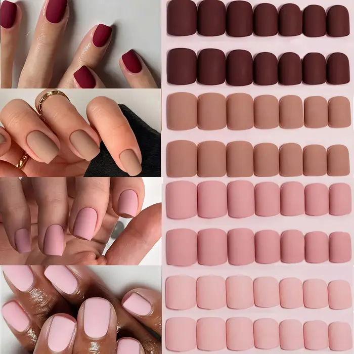 96 pièces-Style mat pressé moyen carré couleur unie ongles acrylique faux ongles cercueil acrylique