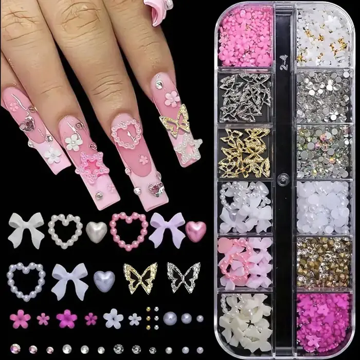 12/15 grilles acrylique fleur ongles breloques mélange de couleurs ensemble 3D
