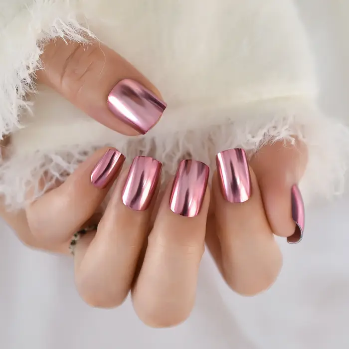 Chrome Punk métallique PinkSquare presse sur faux ongles moyen court longueur