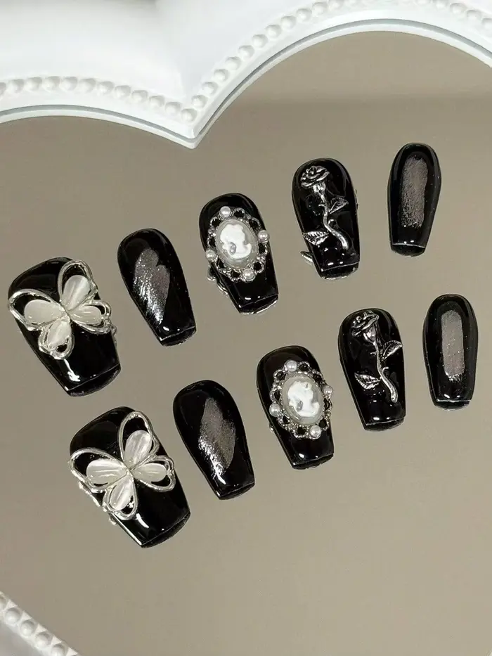 Ensemble de 10 faux ongles trapézoïdaux faits à la main