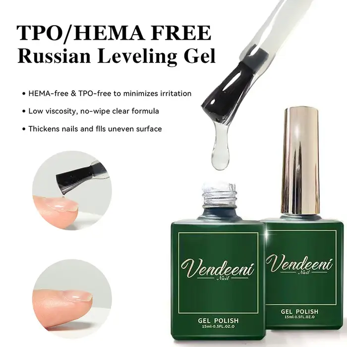 Vendeeni Nouveau Gel de Vernis à Ongles Autolissant Russe, Base Forte, Sain, Semi-Permanent UV pour Soin et Réparation des Ongles