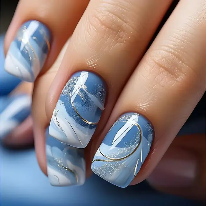 Faux ongles océan bleu, 24 pièces, tête carrée courte, Ballet, ballerine française, à pression, couv