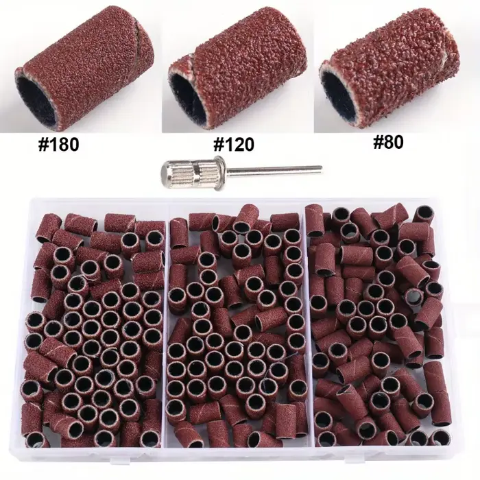 210 pièces bandes de capuchon de ponçage des ongles 80 ''/120''/180 ponceuse forets
