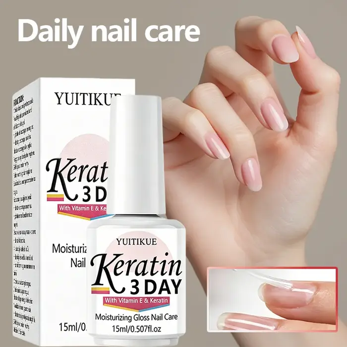YUITIKUE Huile de Soin des Ongles à la Kératine 3 Jours 15ml Vitamine E Hydratante Brillante Absorption Rapide Format