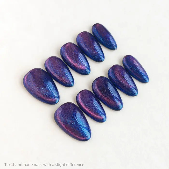10 faux ongles press-on œil de chat rose faits main