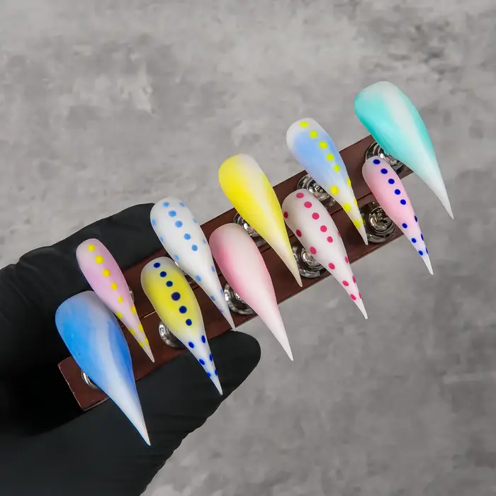 Faux ongles pointus en forme de griffes de dragon à pois macaron, dégradé coloré, manucure haut de g