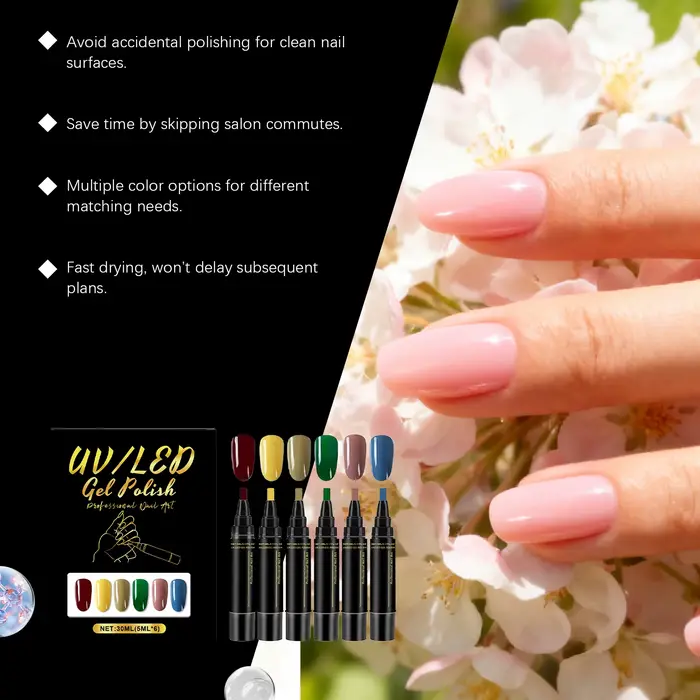 Stylo à vernis à ongles 6 couleurs