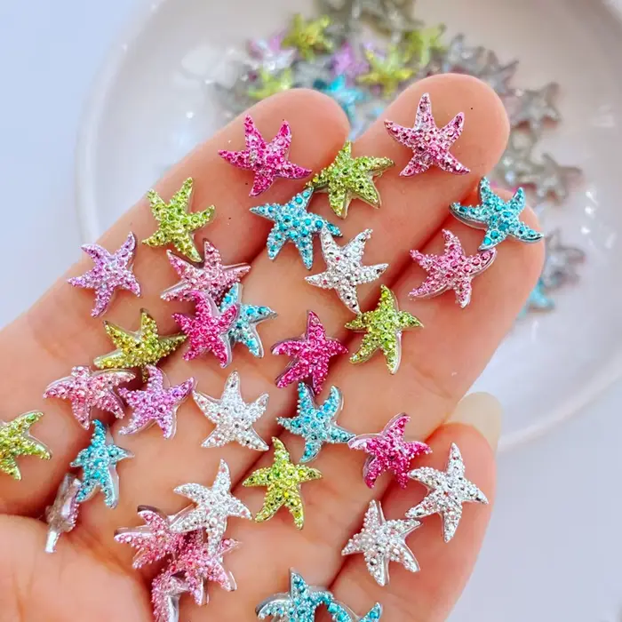 100 pièces/sac Kawaii Mini étoiles colorées 3D mignon Nail Art décorations Macaron ongles breloques
