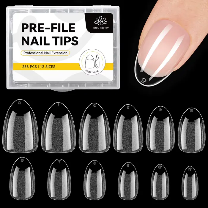 BORN PRETTY Faux Ongles Courts Ovales 288 Pièces Pré-limés Semi-Mat à Presser Couverture Complète po