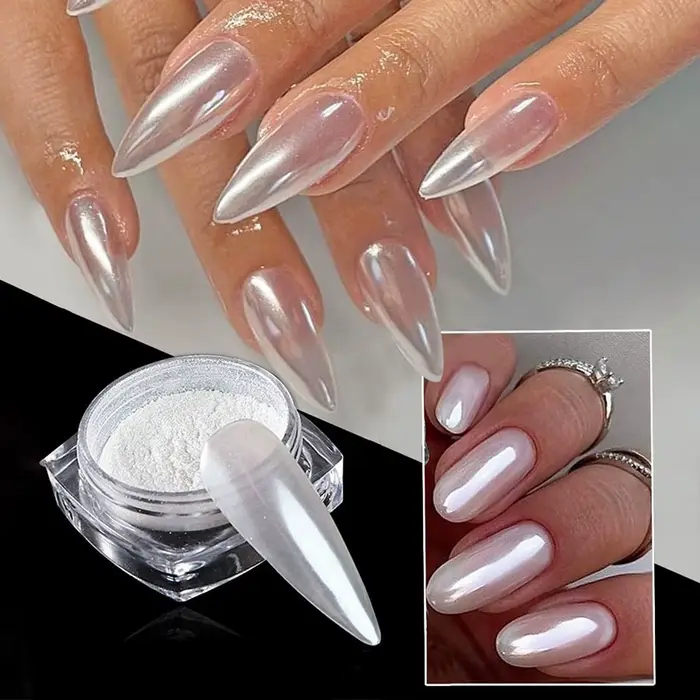 6 couleurs clair de lune perle miroir ongles poudre blanc fines paillettes effet métallique Pigment Gel vernis Chrome