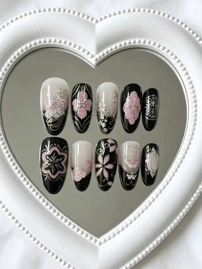 10 faux ongles en forme d'amande de longueur moyenne