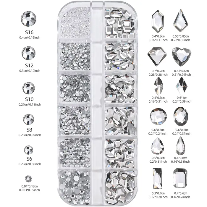 1 boîte de strass transparents brillants pour ongles SS6-SS16