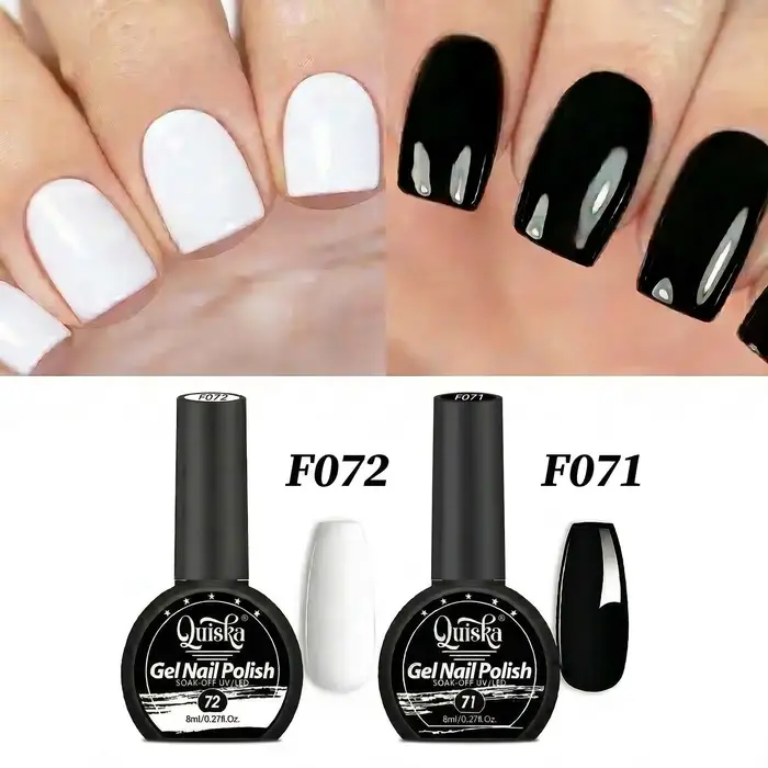 Quiska Lot de 2 vernis à ongles gel noir et blanc 8 ml semi-permanents à retirer par trempage UV LED