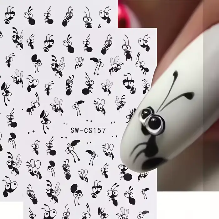 Autocollants pour ongles en forme de fourmi de dessin animé mignon