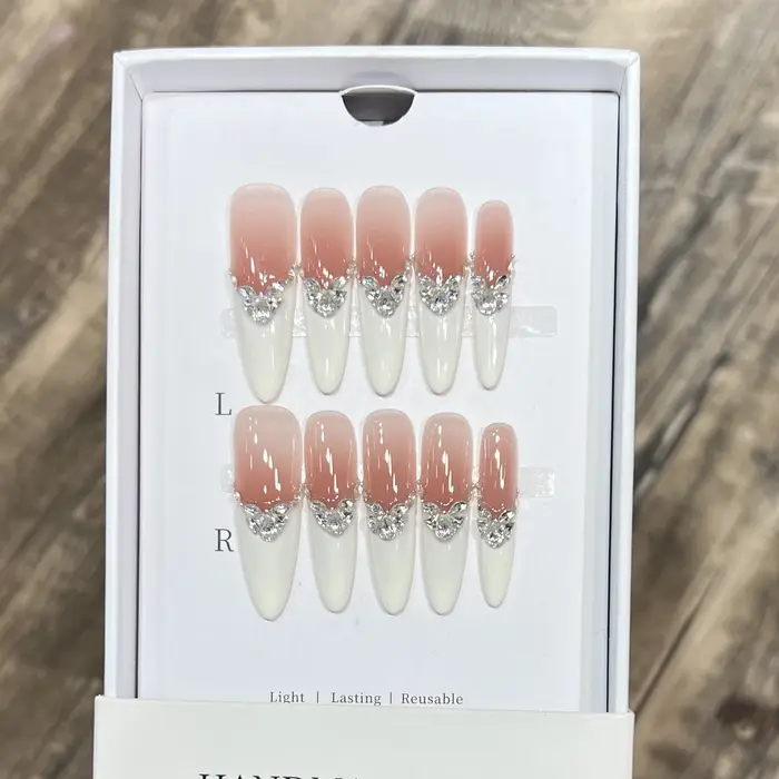 10 pièces blanc pur français presse sur ongles longue tête d'amande faux