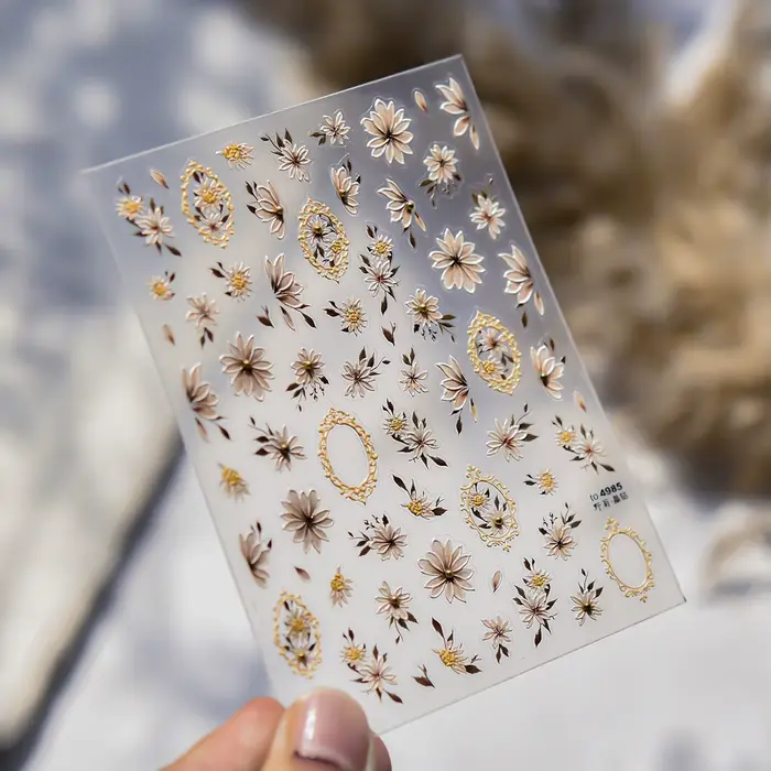 Autocollant d'ongle de diamant de cristal de marguerite sauvage 5D adhésif fleur autocollants d'art