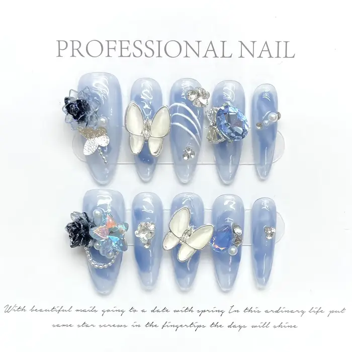 10 pièces fée papillon strass faux ongles été océan Style coquille à la main